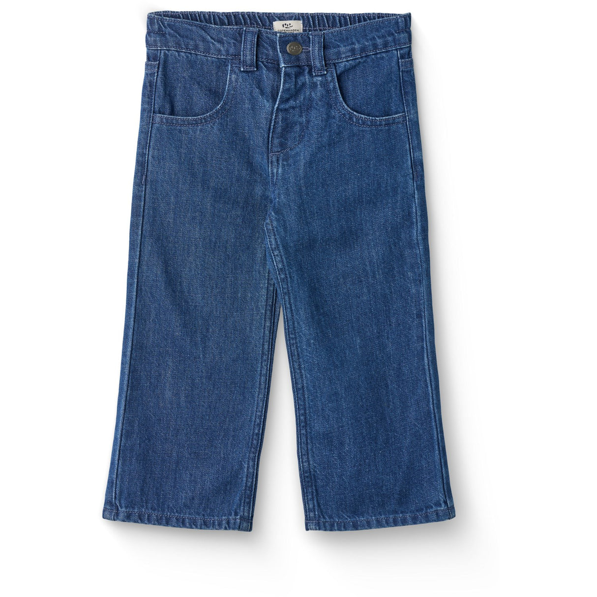 COPENHAGEN COLORS Dark Indigo Blue Washed Organic Denim Byxor W. Pocket Embroidery & Wide Leg