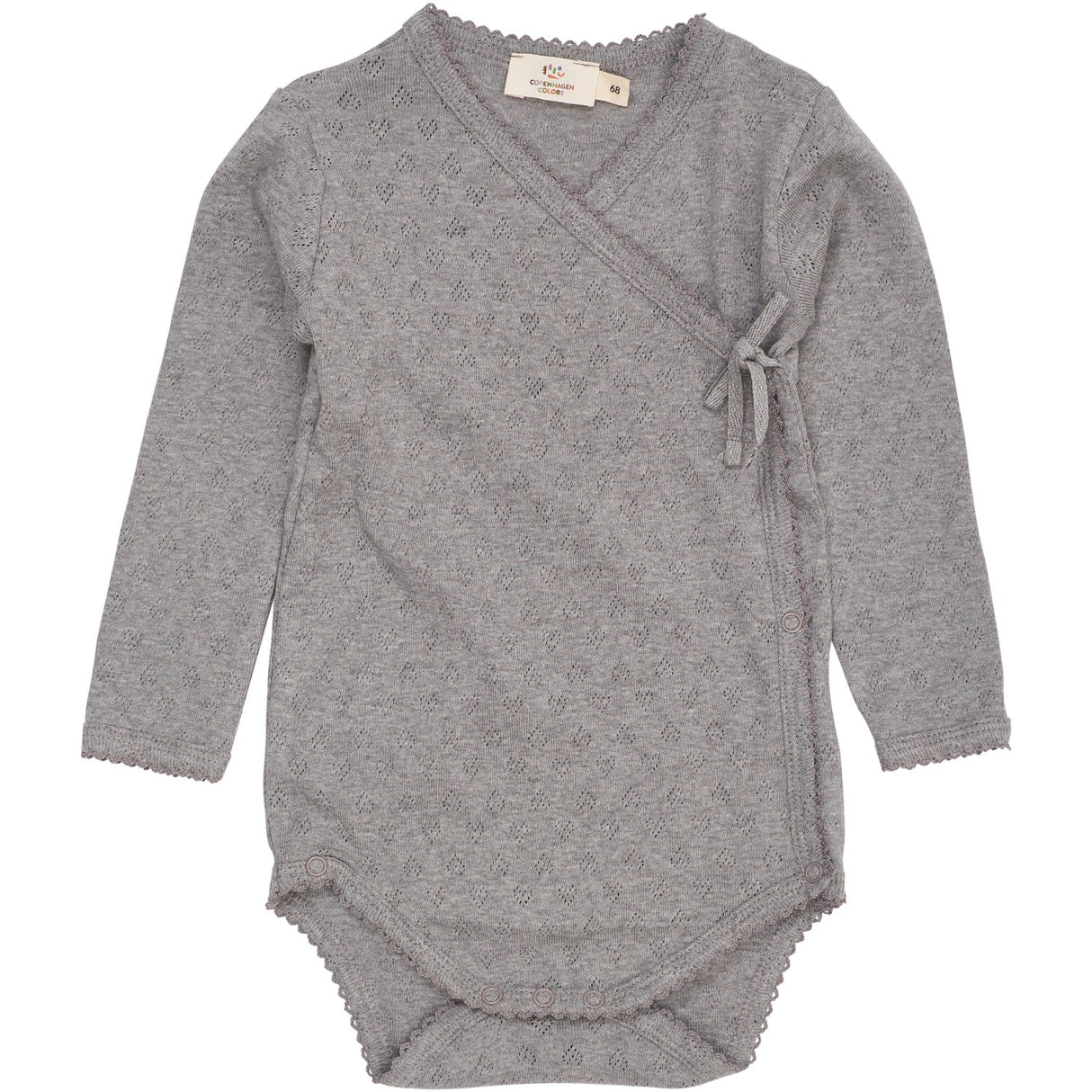 COPENHAGEN COLORS Grey Mel. Pointelle Heart Crossover Body Ls
