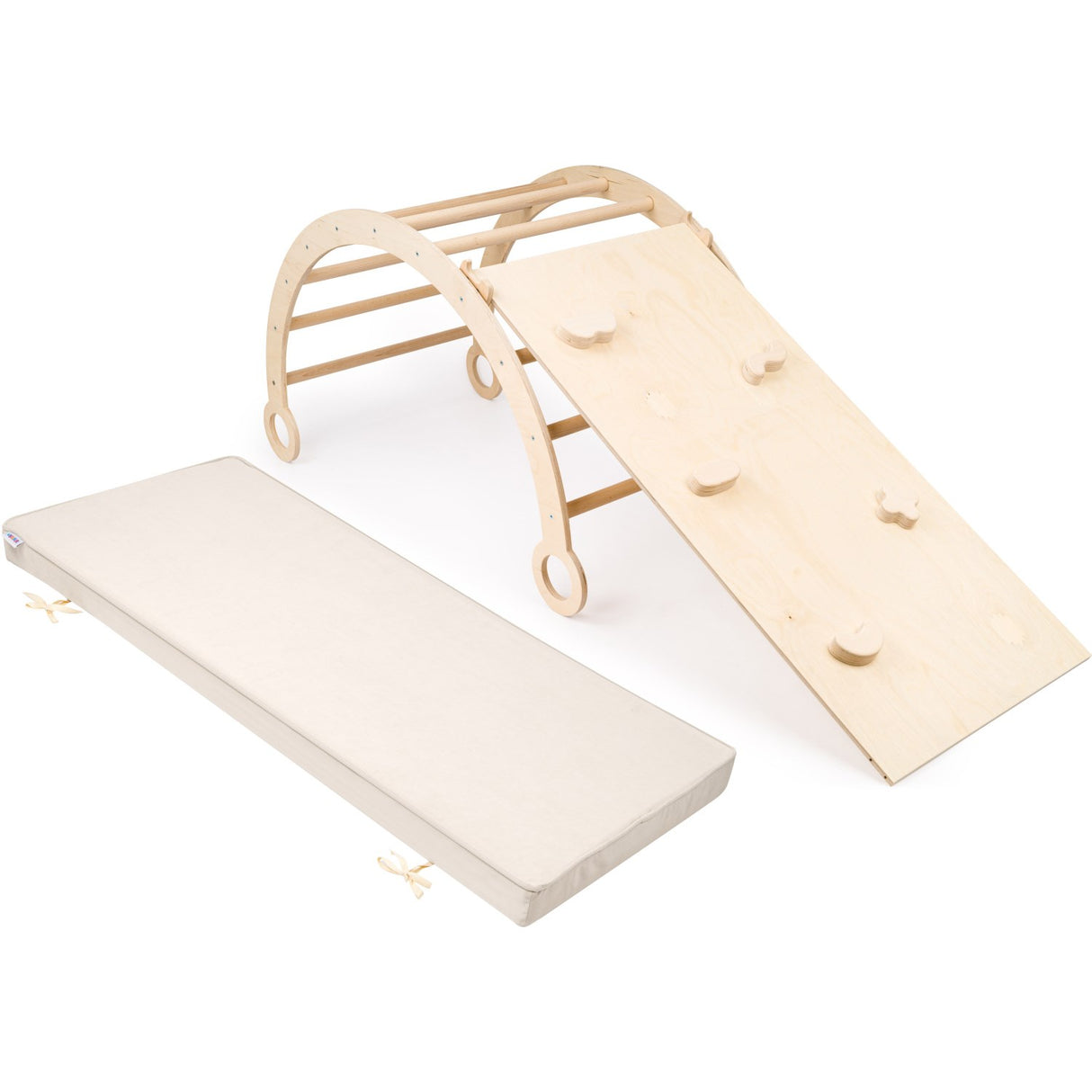 Woobiboo Natural Montessori Rocker Med Beige Madras Och Slide-Climber XL