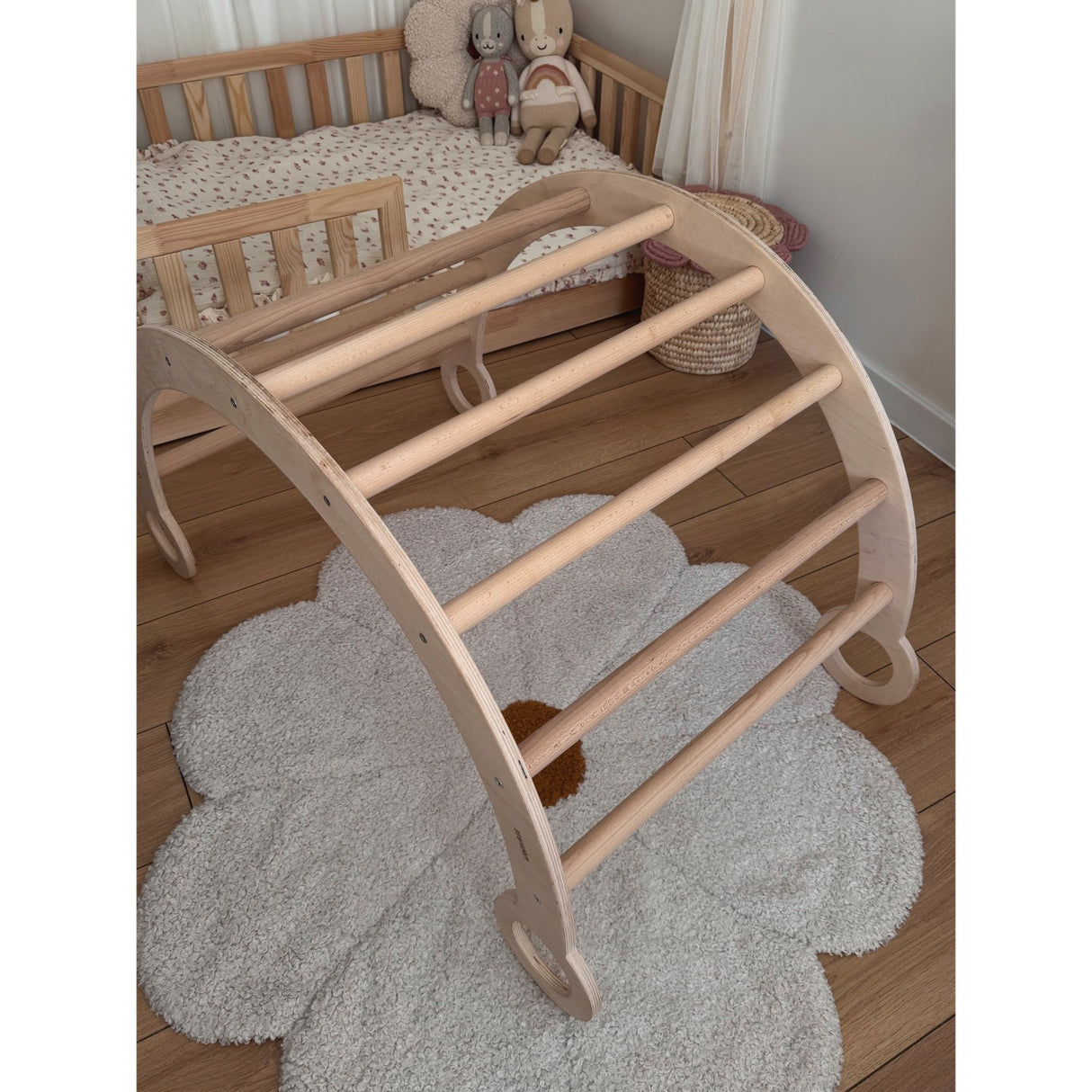 Woobiboo Natural Montessori Rocker Med Beige Madras Och Slide-Climber L
