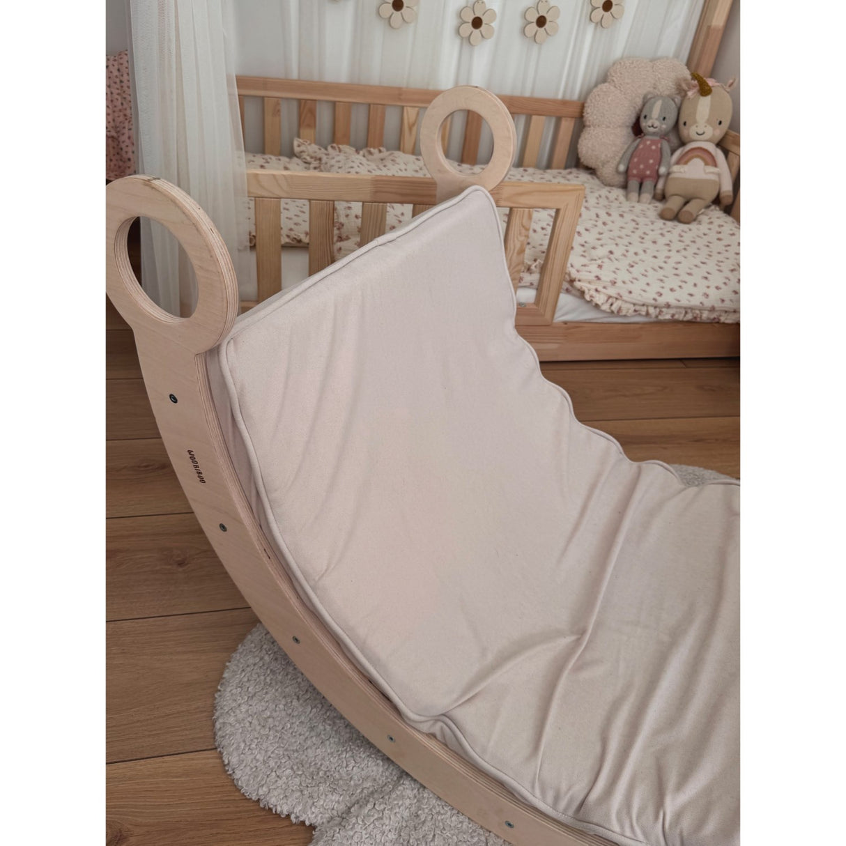 Woobiboo Natural Montessori Rocker Med Beige Madras Och Slide-Climber L