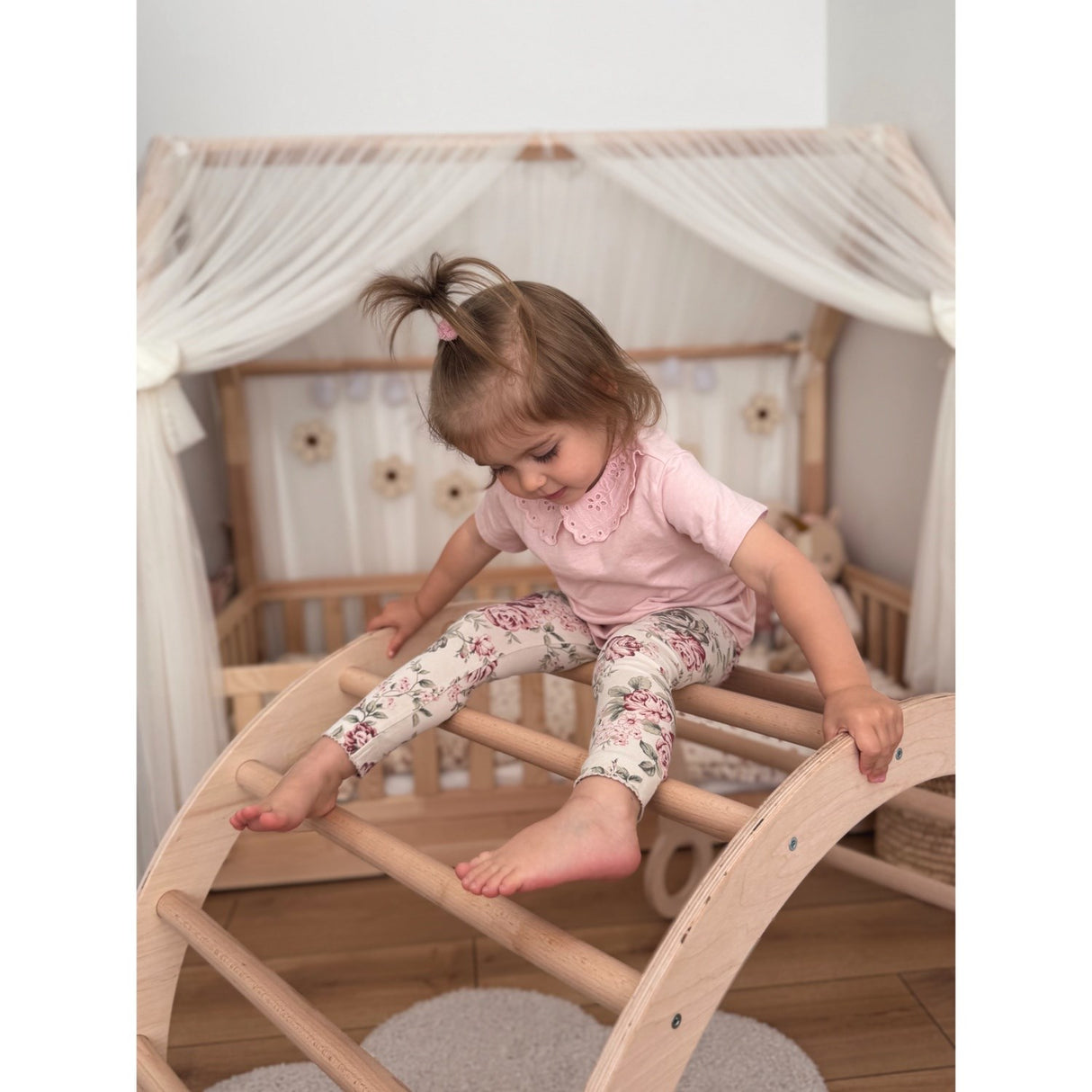 Woobiboo Natural Montessori Rocker Med Beige Madras Och Slide-Climber L