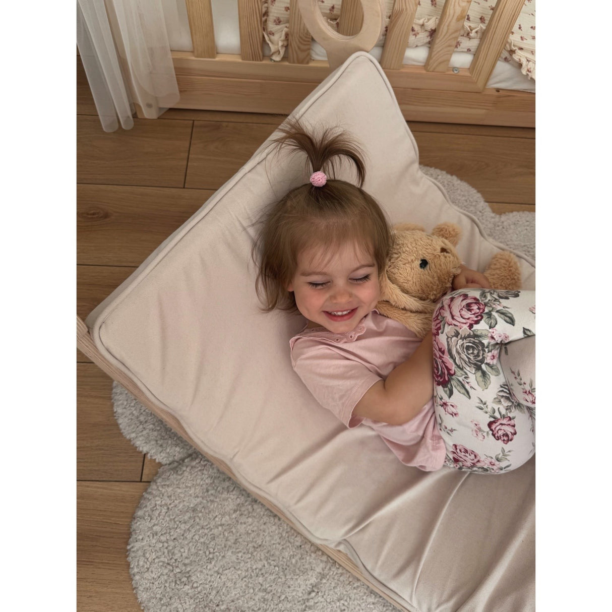 Woobiboo Natural Montessori Rocker Med Beige Madras Och Slide-Climber L