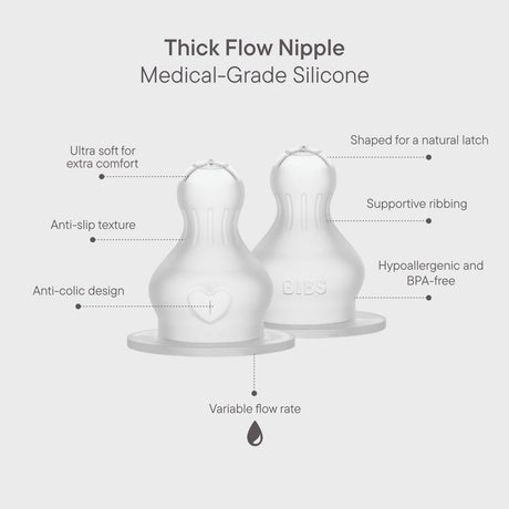 Bibs Baby Flaska Nipple Round Silikon 2-Pack Thick Flow