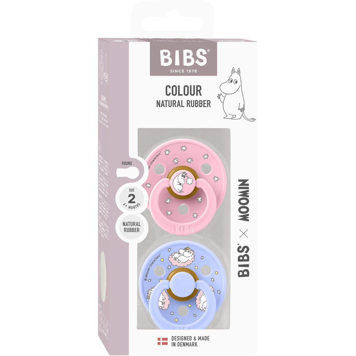 Bibs X Moomin Baby Pink Mix Napp Colour 2-Pack Dreaming Latex
