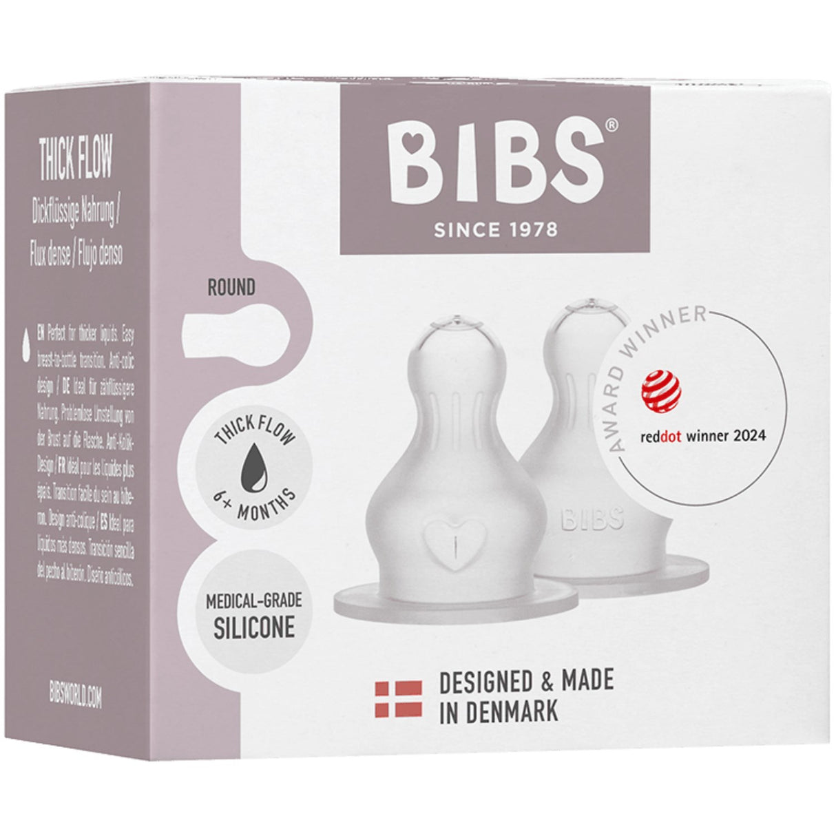 Bibs Baby Flaska Nipple Round Silikon 2-Pack Thick Flow