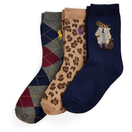Polo Ralph Lauren Navy/Grey Heather/Tan Girl Crew Strumpo 3-Pack