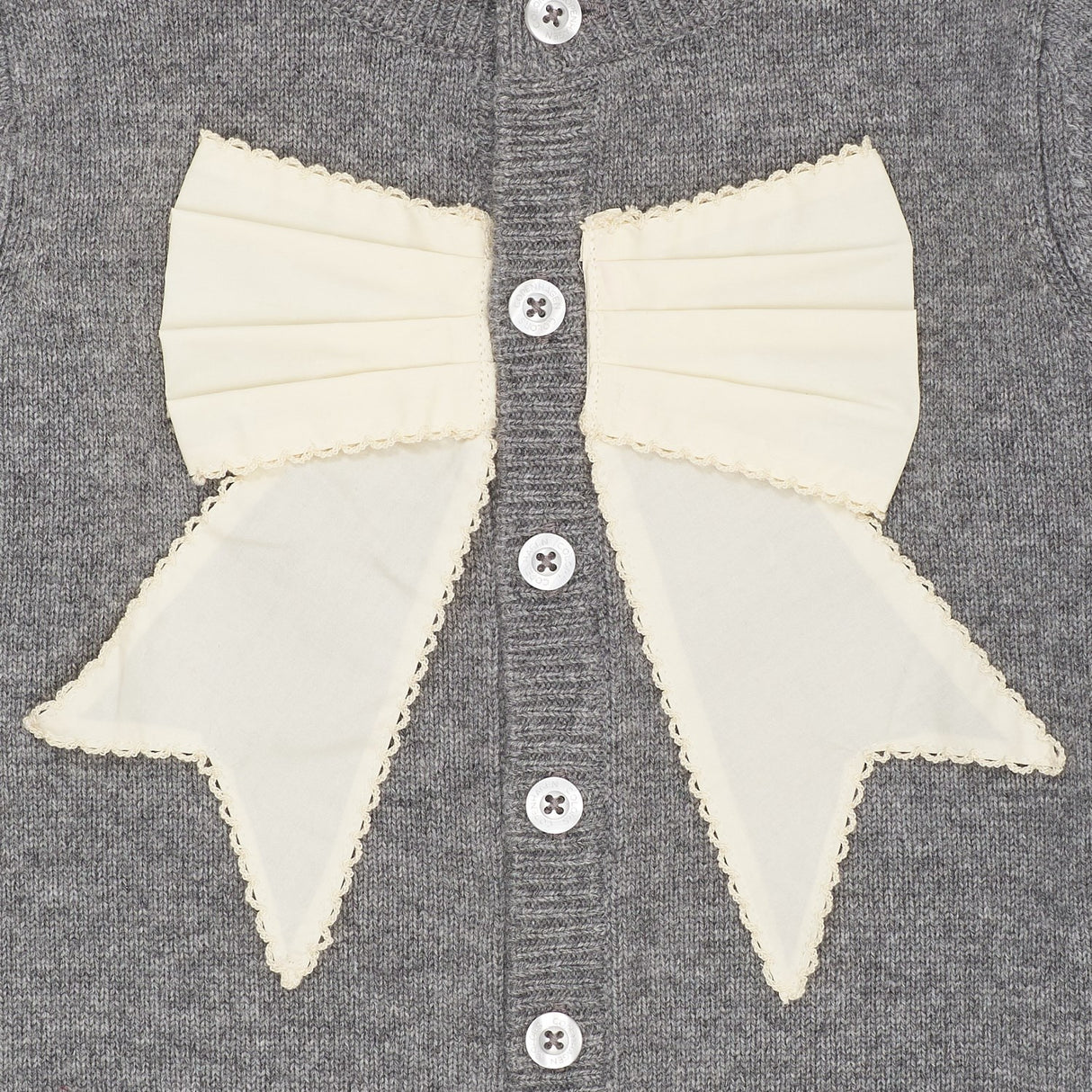 COPENHAGEN COLORS Dk Grey Mel./Cream Comb. Cashmere Cardigan W. Poplin Rosett