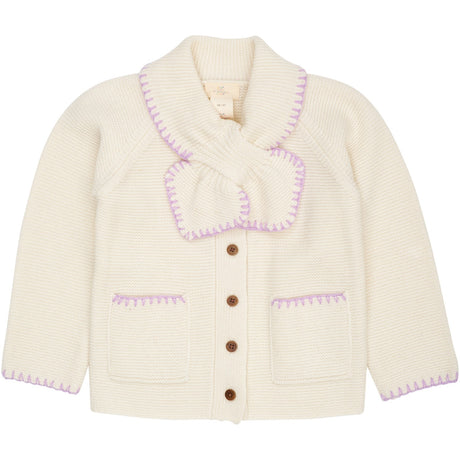 COPENHAGEN COLORS Cream/Lavender Comb Lambswool Cardigan W. Krage