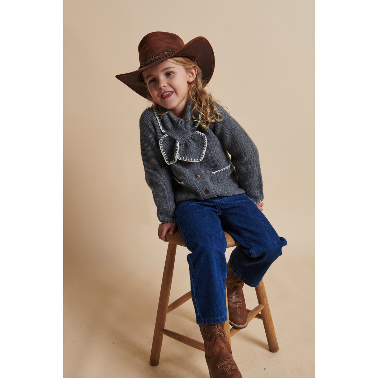 COPENHAGEN COLORS Dk Grey/Cream Comb. Lambswool Cardigan W. Krage