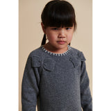 COPENHAGEN COLORS Dk Grey/Cream Comb. Lambswool Klänning W. Rosett