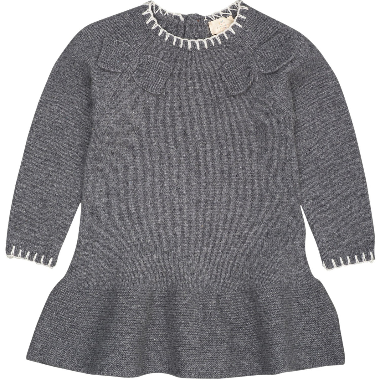 COPENHAGEN COLORS Dk Grey/Cream Comb. Lambswool Klänning W. Rosett