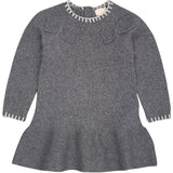 COPENHAGEN COLORS Dk Grey/Cream Comb. Lambswool Klänning W. Rosett
