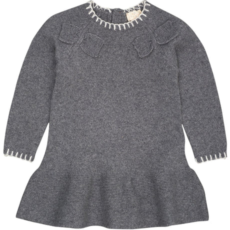 COPENHAGEN COLORS Dk Grey/Cream Comb. Lambswool Klänning W. Rosett