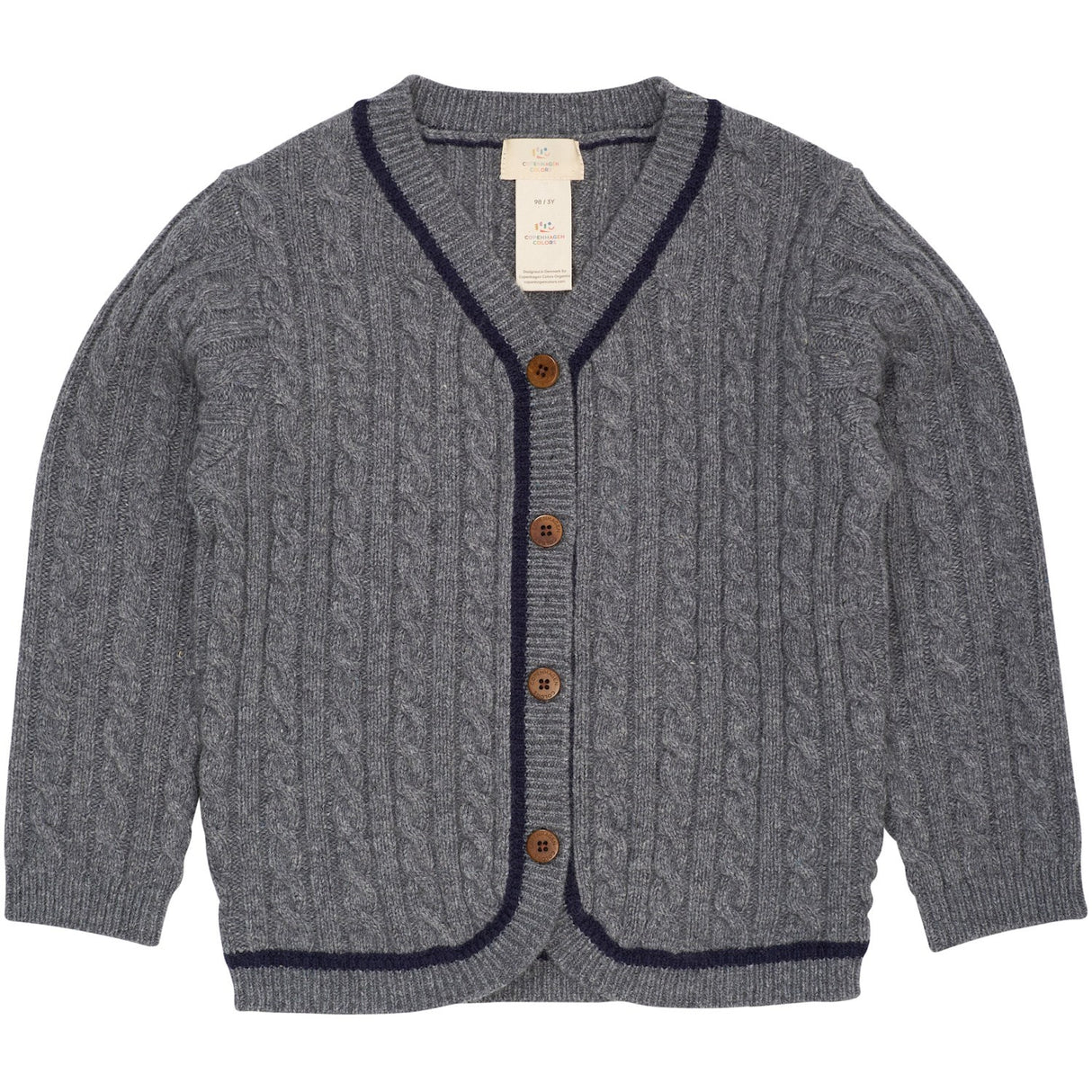 COPENHAGEN COLORS Dk Grey/Navy Comb. Lambswool Grandad Cardigan