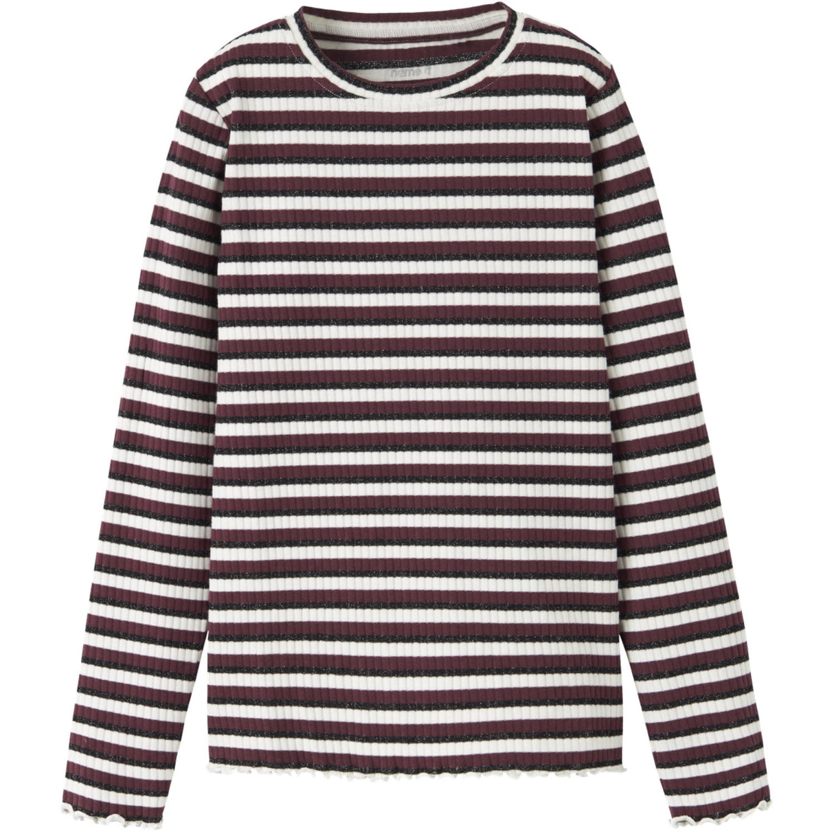 Name It Cloud Dancer Black+Burgundy Nkfvemma Glitter Ls Slim Topp