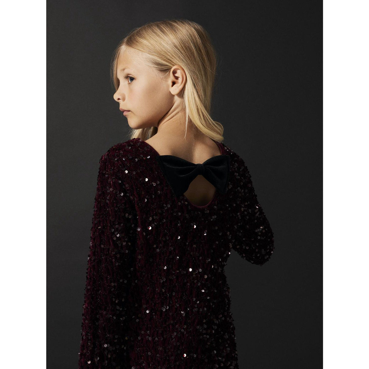 Name It Burgundy Black Bow Nkfrusitta Ls Klänning