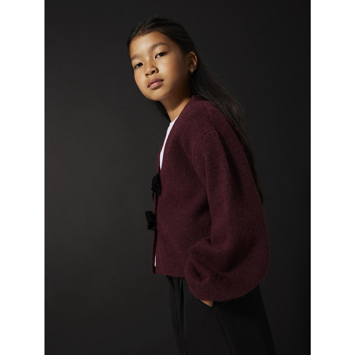 Name It Burgundy Black Bow Nkfrina Ls Stickad Card