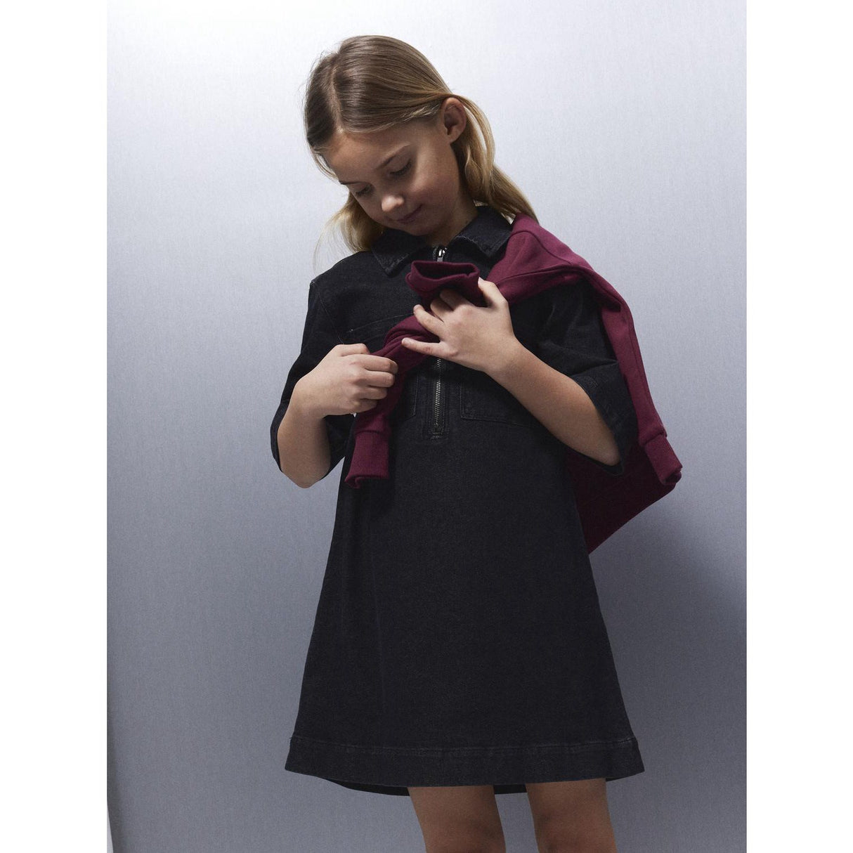 Name It Dark Grey Denim Nkfblake 1/2 Loose Dnm Klänning 6355-Ft R