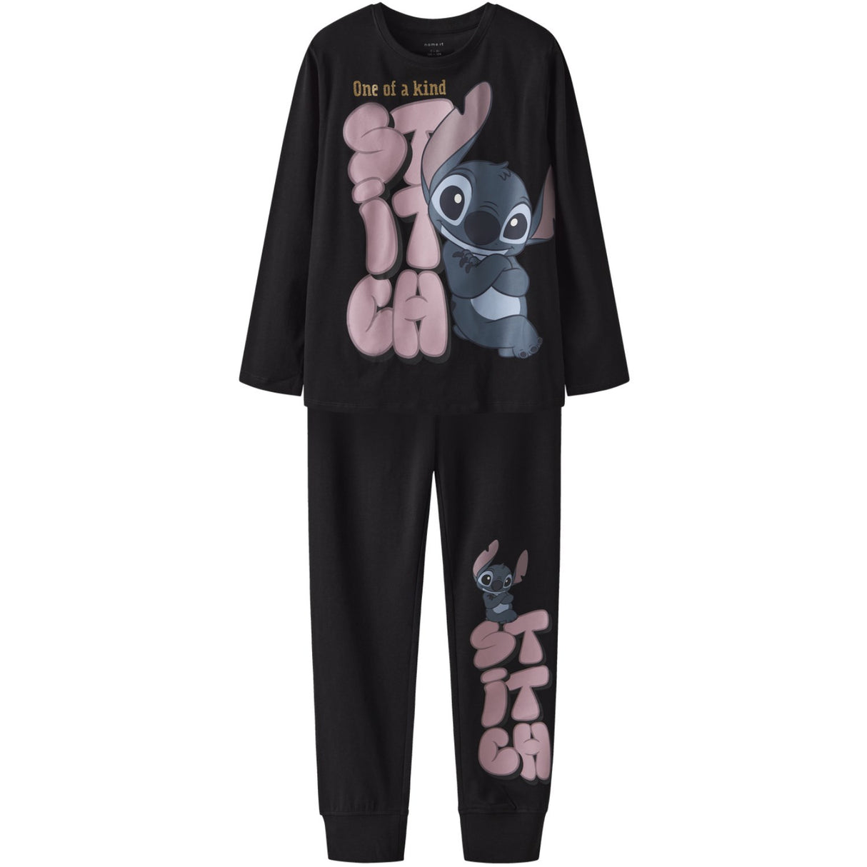 Name It Black Nkfolina Stitch Ls Nattkläder Wdi