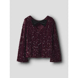 Name It Burgundy Black Bow Nkfrusitta Ls Rosett Blus