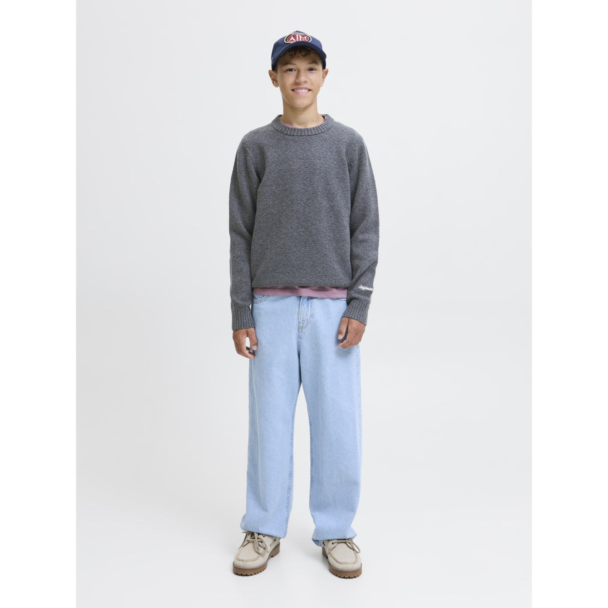 Jack & Jones Junior Dark Grey Melange Jornorrebro Stickad Crew Neck Ln Jnr