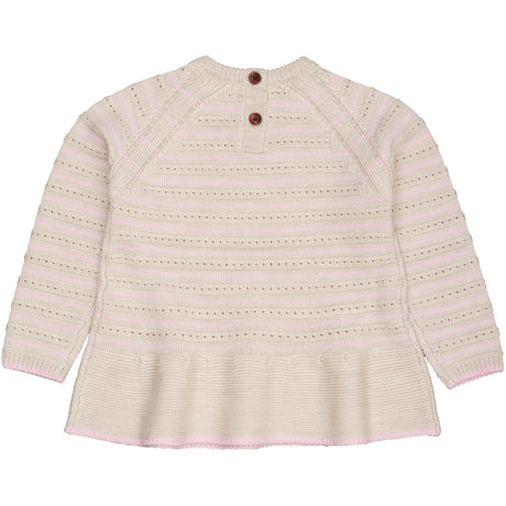 COPENHAGEN COLORS Pale Cream Mel./Bubblegum Comb Merino Hole Pattern Blus W. Frill