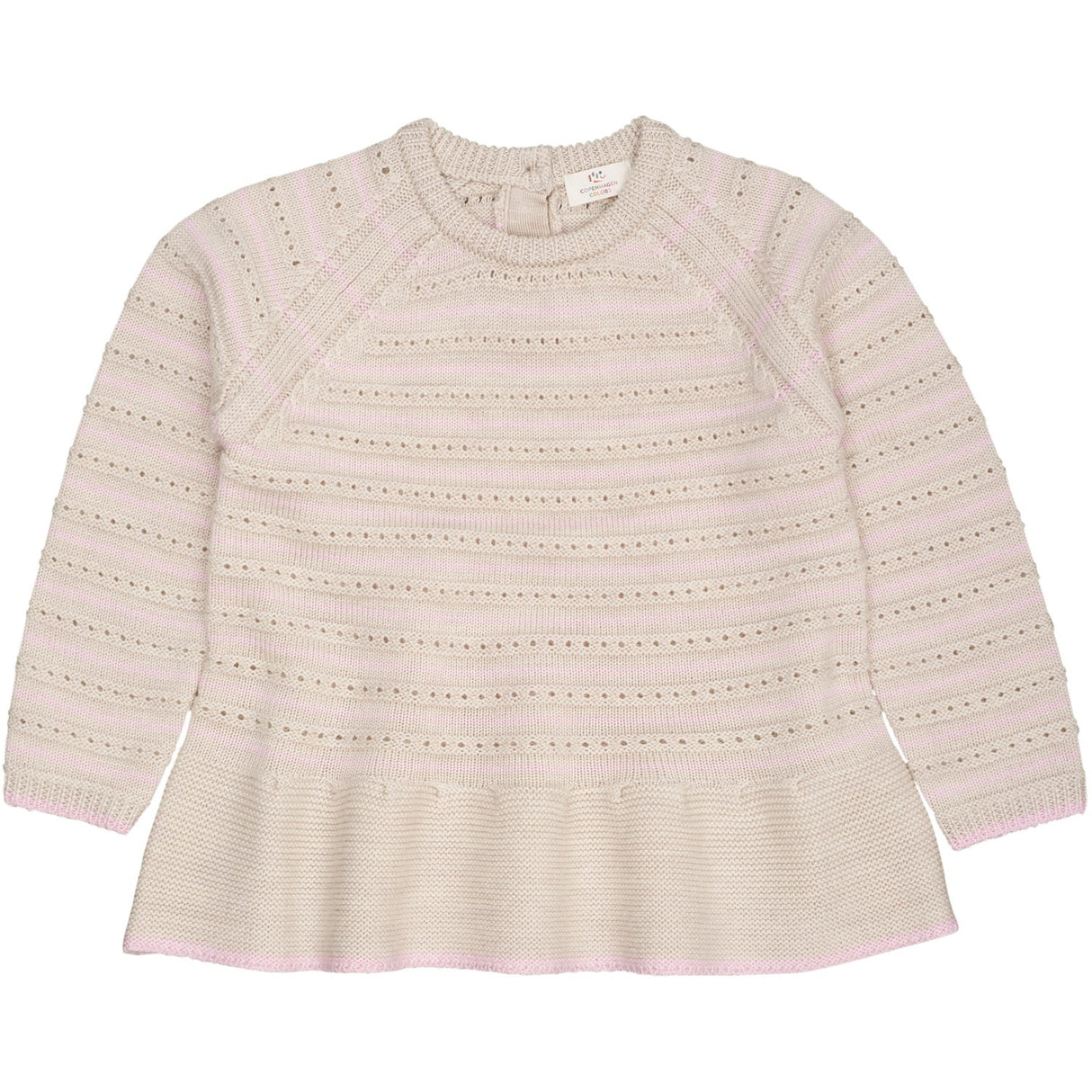 COPENHAGEN COLORS Pale Cream Mel./Bubblegum Comb Merino Hole Pattern Blus W. Frill