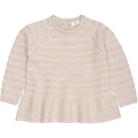 COPENHAGEN COLORS Pale Cream Mel./Bubblegum Comb Merino Hole Pattern Blus W. Frill