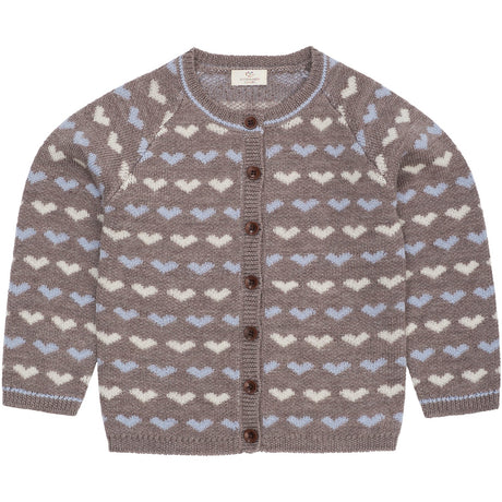 COPENHAGEN COLORS Naturalmel./Dusty Blue Comb Merino Heart Cardigan