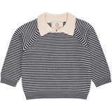 COPENHAGEN COLORS Cream/Navy Stripe Merino Striped Blus W. Krage