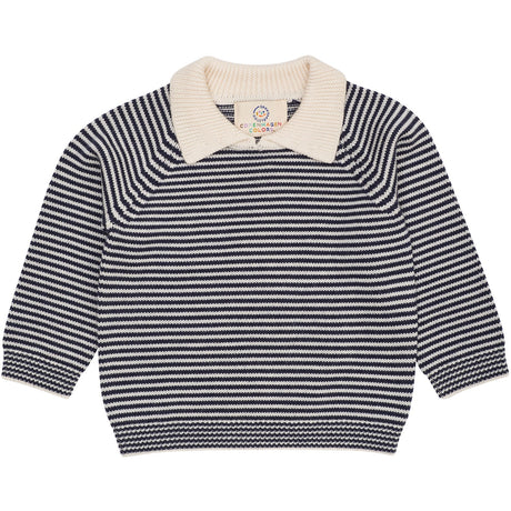 COPENHAGEN COLORS Cream/Navy Stripe Merino Striped Blus W. Krage