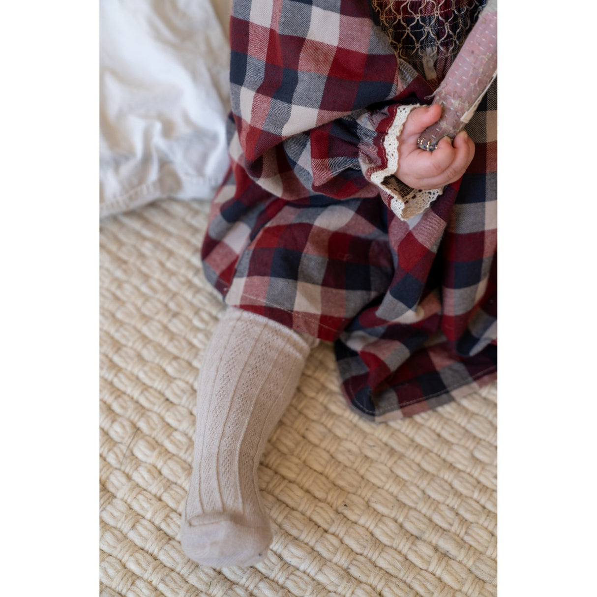 Wheat Red Blue Check Klänning L/S Lace Bella