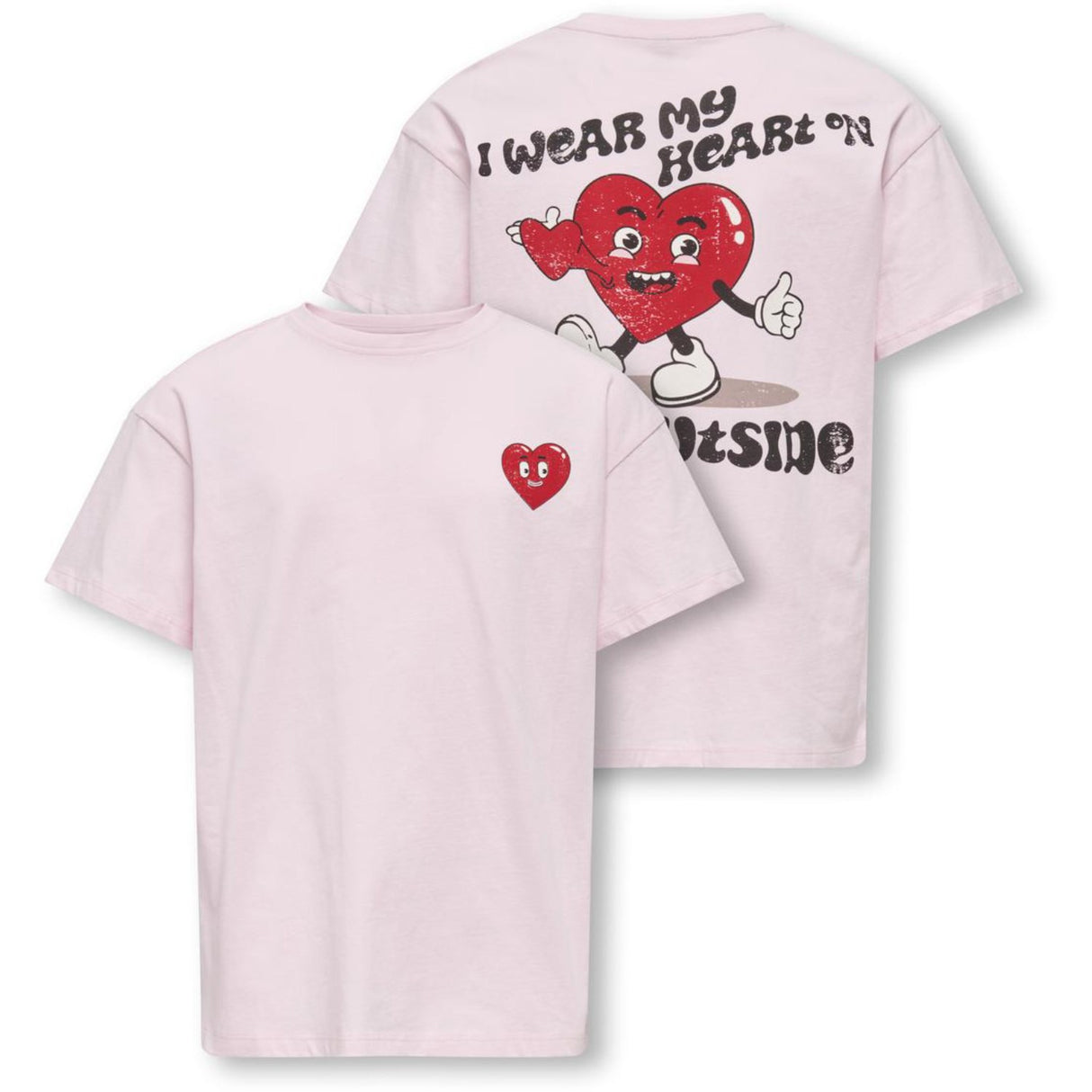 kids ONLY Barely Pink Heart Kogeros Life S/S Loose Print Topp Jrs