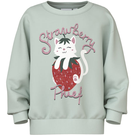 Name It Pale Aqua Strawberry Cat Nmfvisus Ls Rlx Sweat Unb