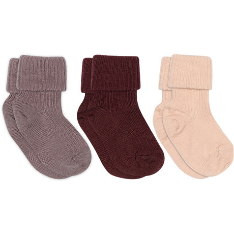 Mp Danmark Rose Dust Ull Rib Baby Strumpor 3-Pack