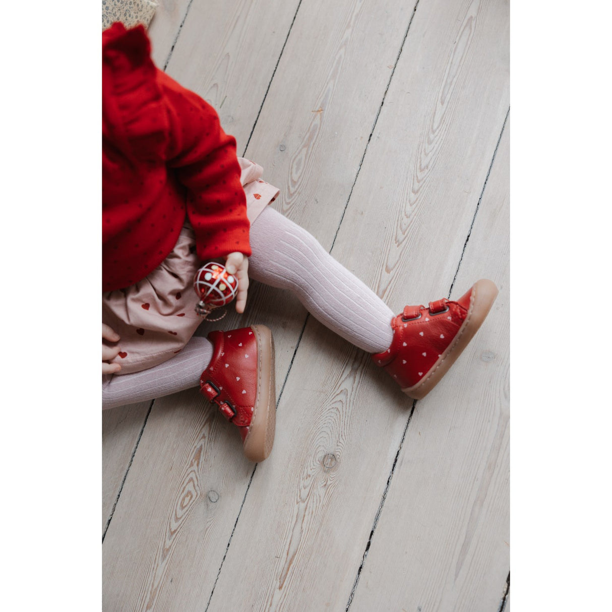 Petit Piao Jet Red/Biking Red Body L/S Frill Modal Heart