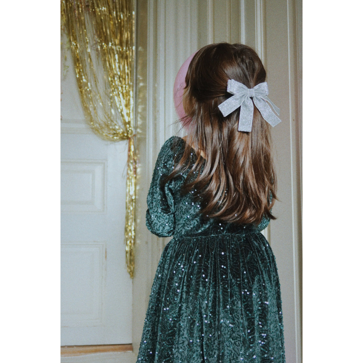 Konges Sløjd Silver Glitter Sammet Dubbel Rosett Hair Barrette