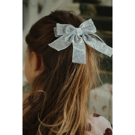Konges Sløjd Silver Glitter Sammet Dubbel Rosett Hair Barrette