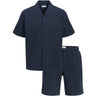 Jack & Jones Junior Navy Blazer Jjglobal Waffle Resort Skjorta Ss Mp Jnr