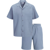 Jack & Jones Junior Blue Mirage Jjglobal Waffle Resort Skjorta Ss Mp Jnr