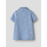 Name It Light Blue Denim Starwberry Nmflaila Ss Emb Klänning 6202-Iz