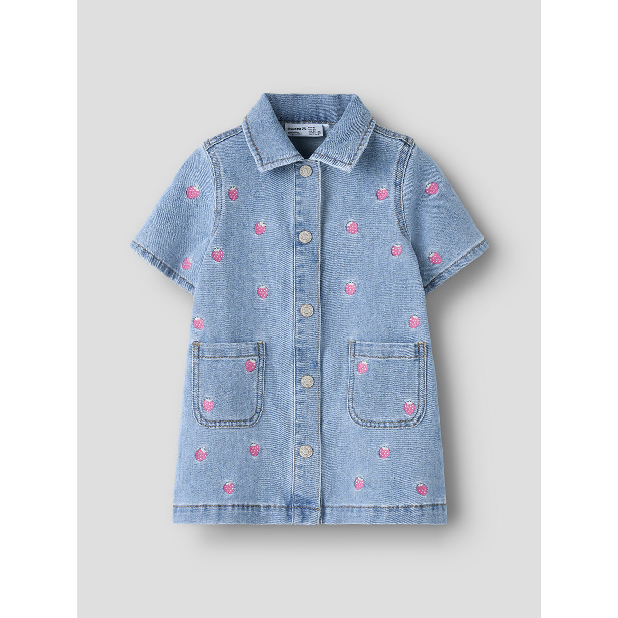 Name It Light Blue Denim Starwberry Nmflaila Ss Emb Klänning 6202-Iz