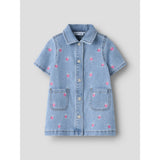 Name It Light Blue Denim Starwberry Nmflaila Ss Emb Klänning 6202-Iz