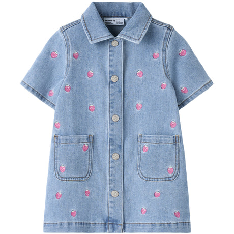Name It Light Blue Denim Starwberry Nmflaila Ss Emb Klänning 6202-Iz