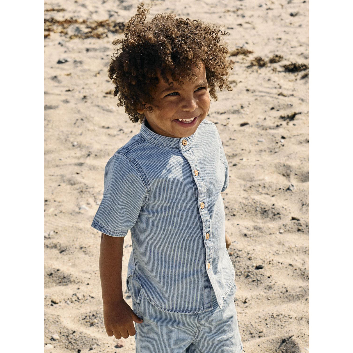 Name It Light Blue Denim Nmmhans Stripe Dnm Ss Skjorta 1910-Ip H