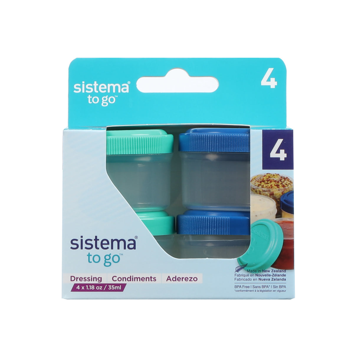 Sistema Ocean Blue & Minty Teal To Go Dressing Opbevaringsbøtter 35 Ml 4-Pack