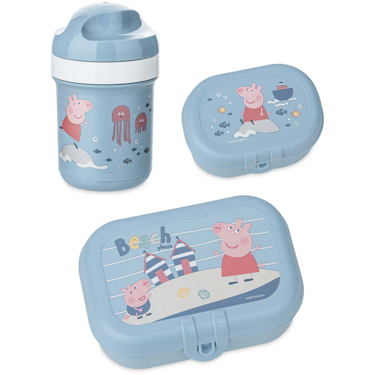 Koziol Powder Blue Lunch Box Sett + Water Flaska 200Ml Peppa Pig Waves To Go