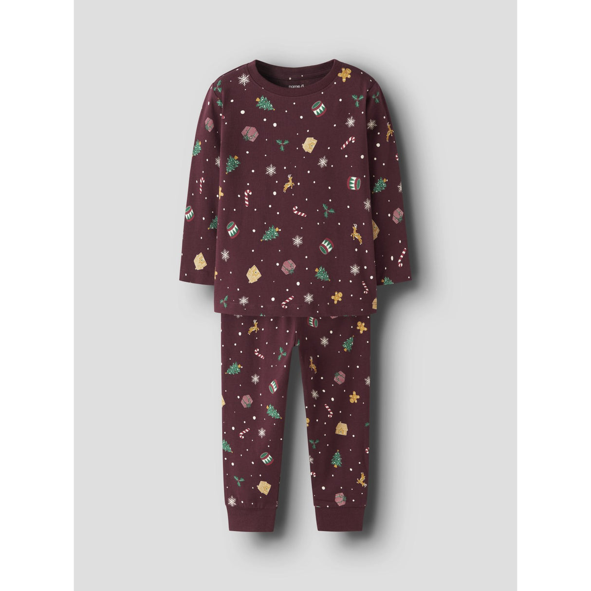 Name It Burgundy Xmas AOP Nmnvismas Ls Nightset