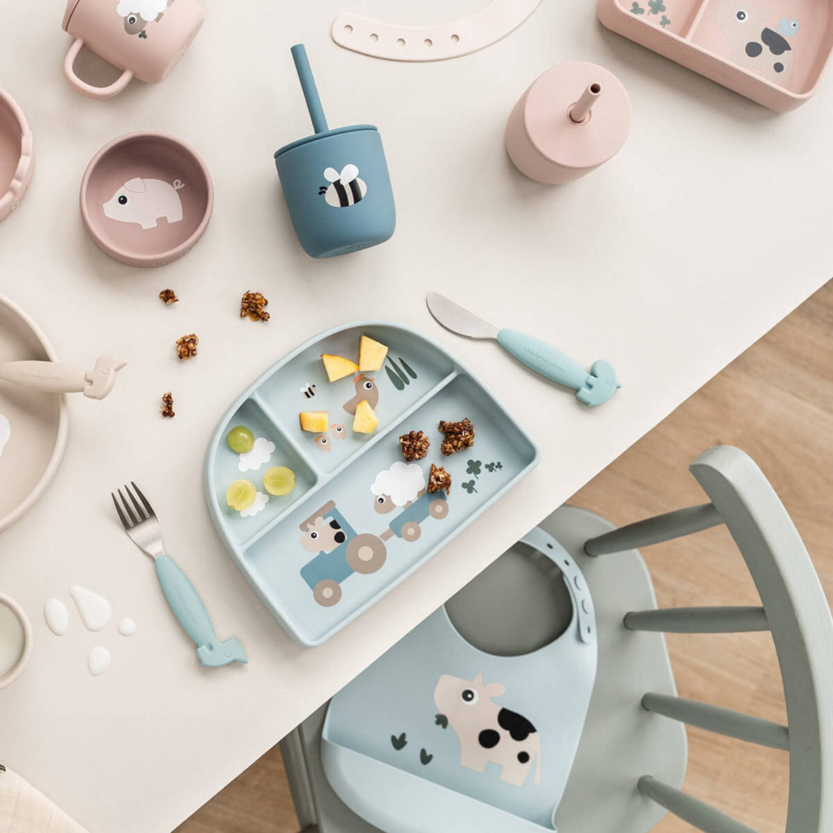 DonebyDeer Tiny Farm Blue Silikon Sugerørskop 2-Pack